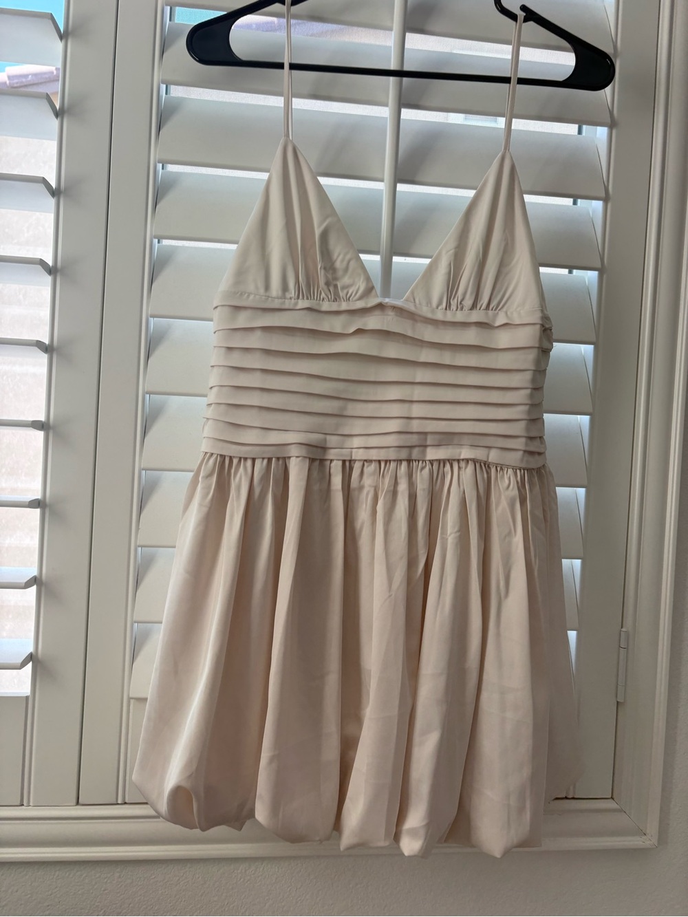 Cream Spaghetti Strap Pleated Bust Skater Dress